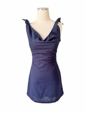 Vici Navy Blue Mini Dress with Tie Shoulders Sz XS